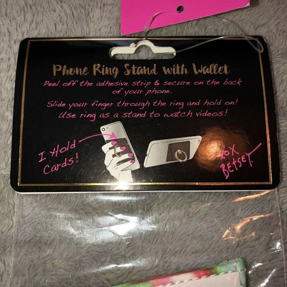 NWT BETSEY JOHNSON Tie Dye Stick On Phone Ring Wallet